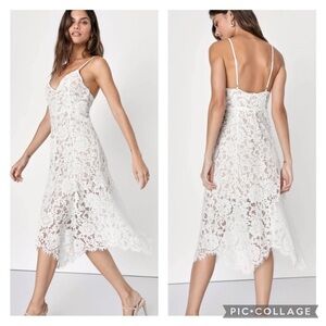 Lulu's White Lace Midi Dress